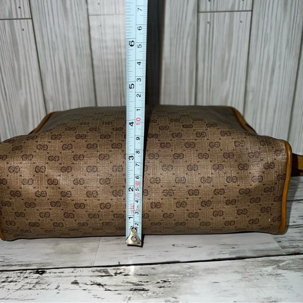 Gucci Vintage GG Monogram Canvas Crossbody Bag Brown Leather Trim Messenger - Picture 8 of 12